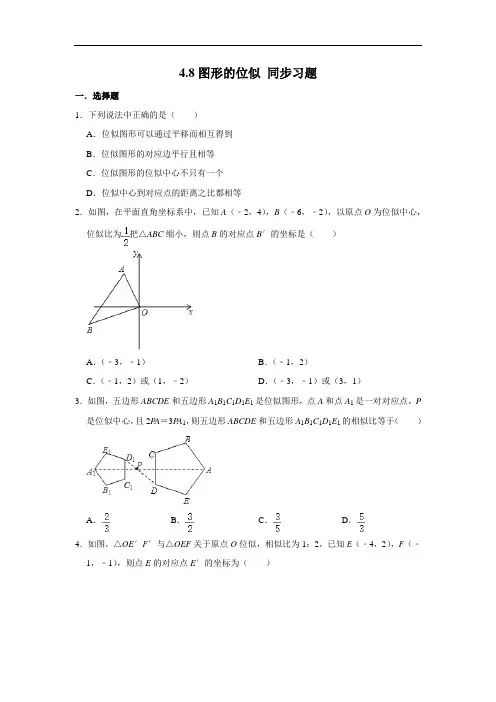 北师大版九年级上册数学 4.8图形的位似 同步习题(含解析)