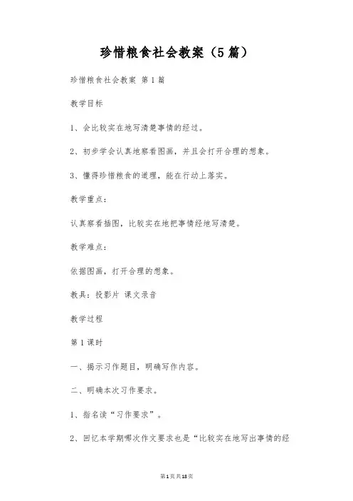 爱惜粮食社会教案(5篇)
