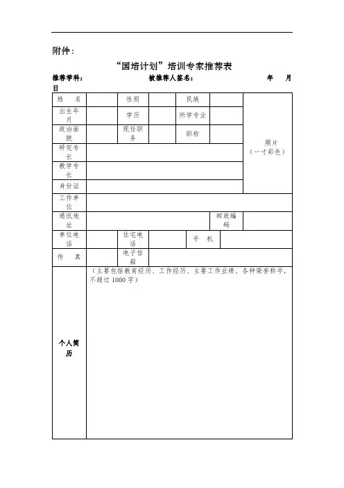 国培计划培训专家推荐表【模板】