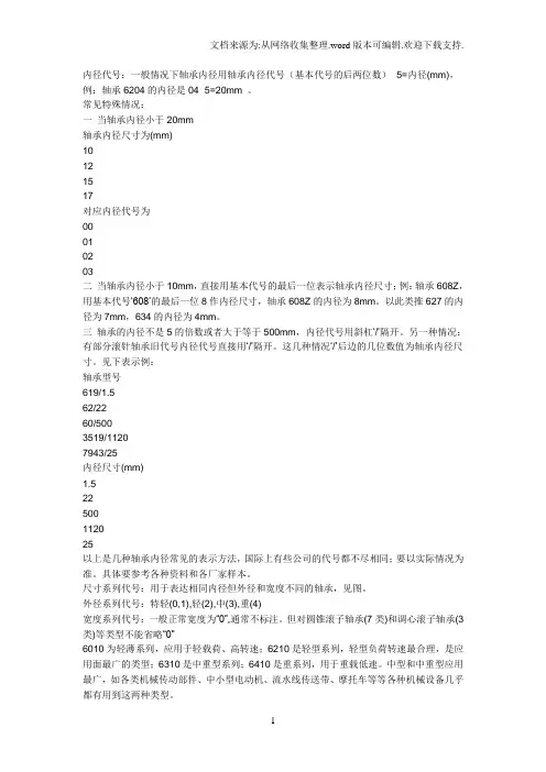 轴承型号的轴承公式