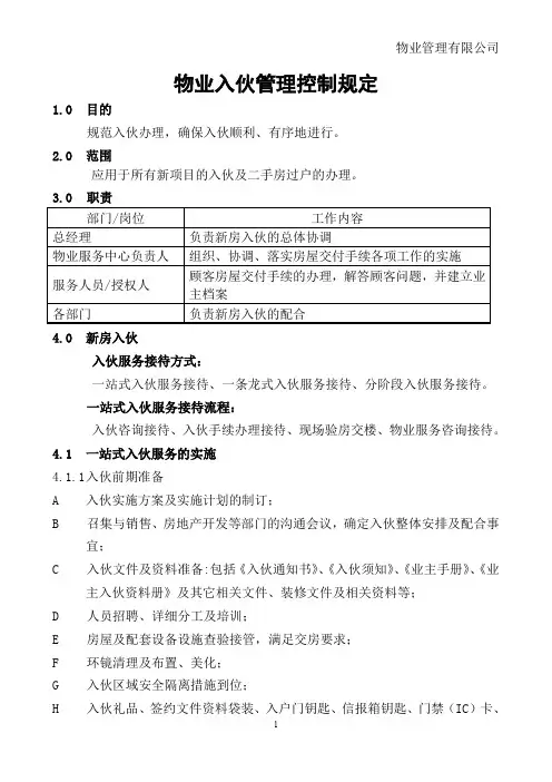 物业入伙控制规定
