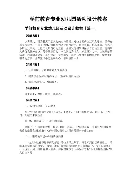 学前教育专业幼儿园活动设计教案