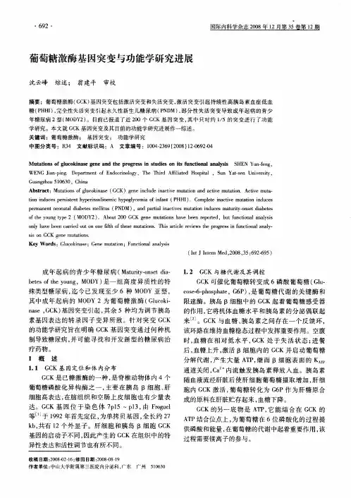 葡萄糖激酶基因突变与功能学研究进展