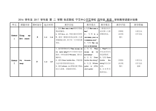 四年级英语下计划进度表