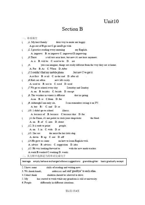 人教版九年级英语全一册Unit10 SectionB练习题(无答案)