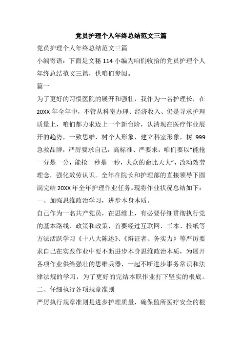 党员护理个人年终总结范文三篇
