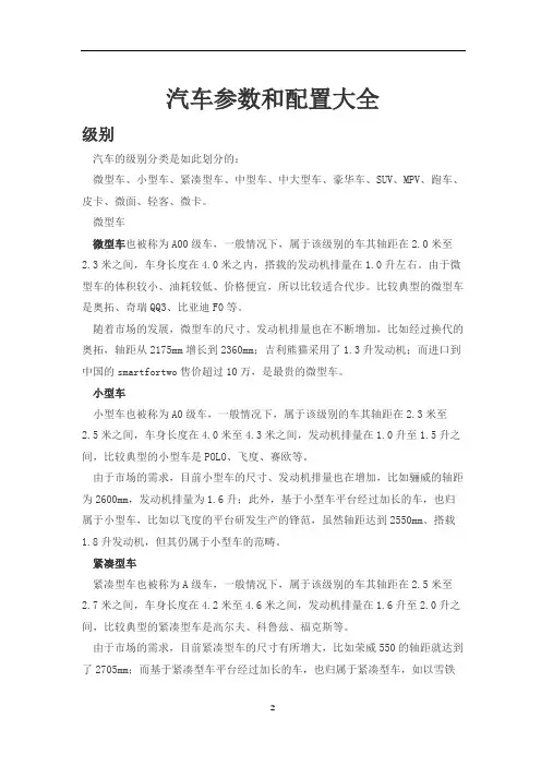 汽车参数和配置大全