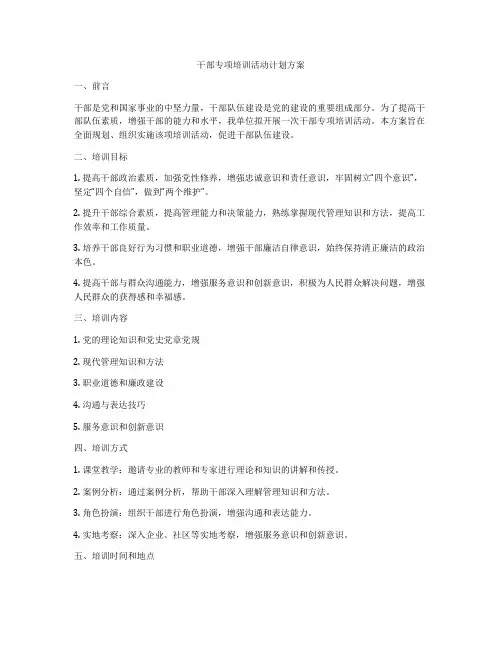 干部专项培训活动计划方案