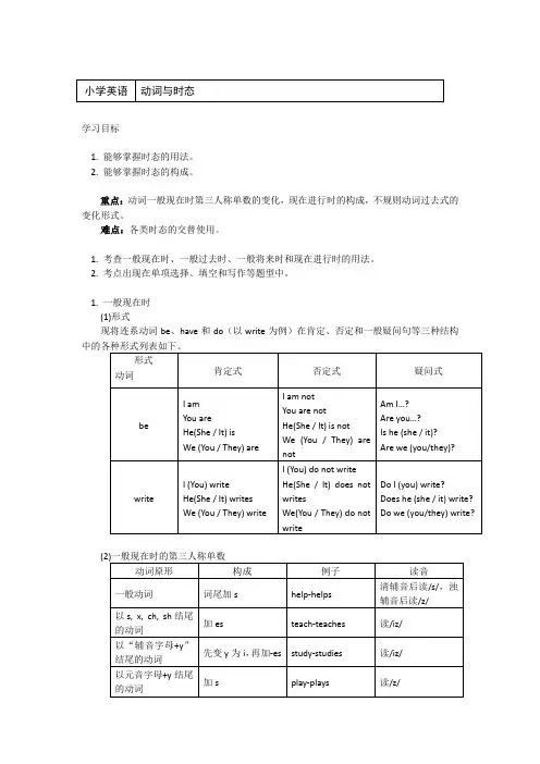 六年级英语下册知识讲义-动词与时态-人教pep版