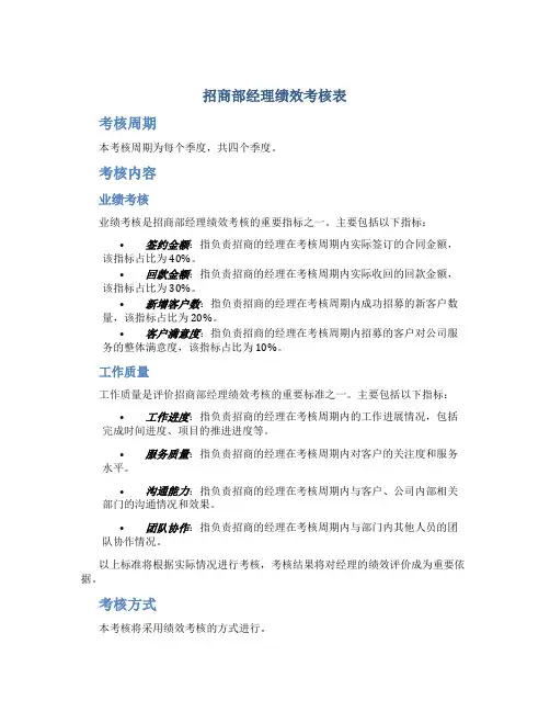 招商部经理绩效考核表
