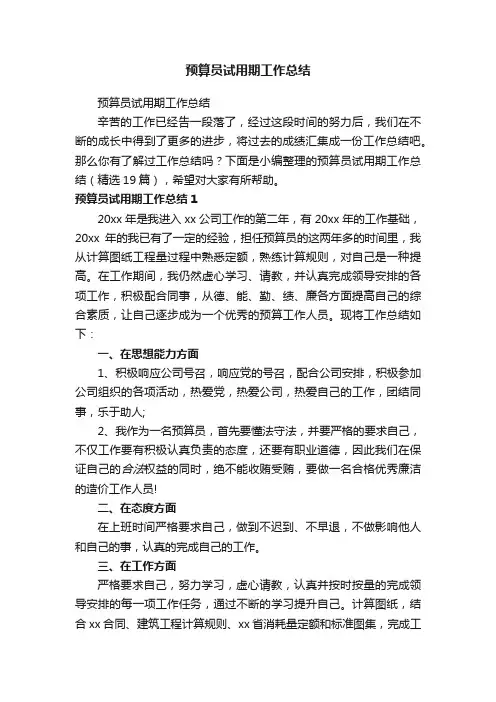 预算员试用期工作总结（精选19篇）