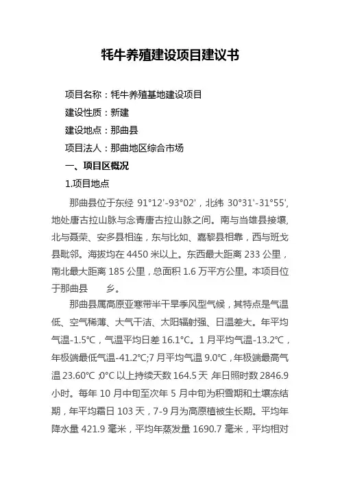 牦牛养殖基地项目谋划方案书