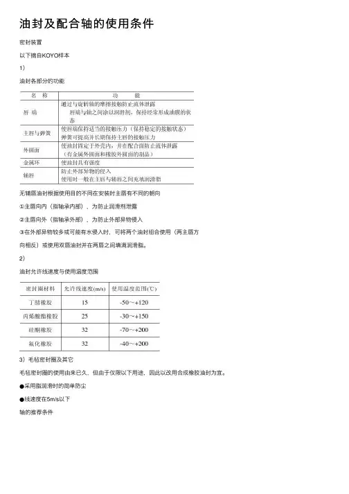 油封及配合轴的使用条件