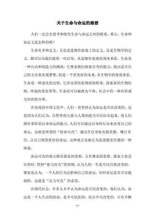 关于生命与命运的遐想