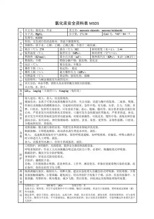 氯化汞安全资料表MSDS