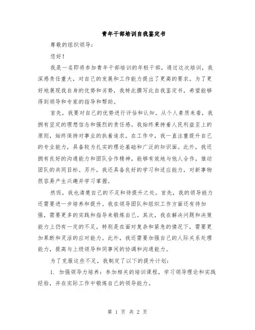 青年干部培训自我鉴定书