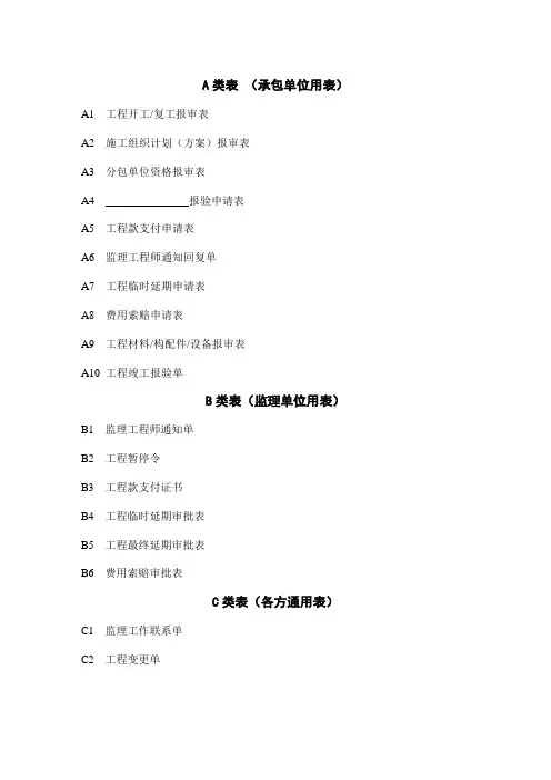 建设监理规范用表表格新版01
