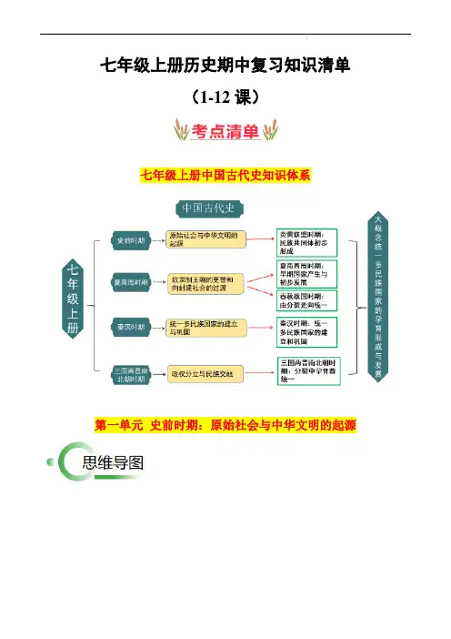 统编版2024七年级历史上册期中考点清单