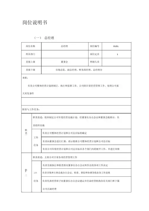 万科岗位说明书