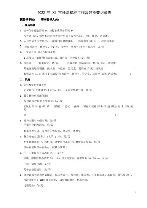 2022年预防接种工作督导检查记录表
