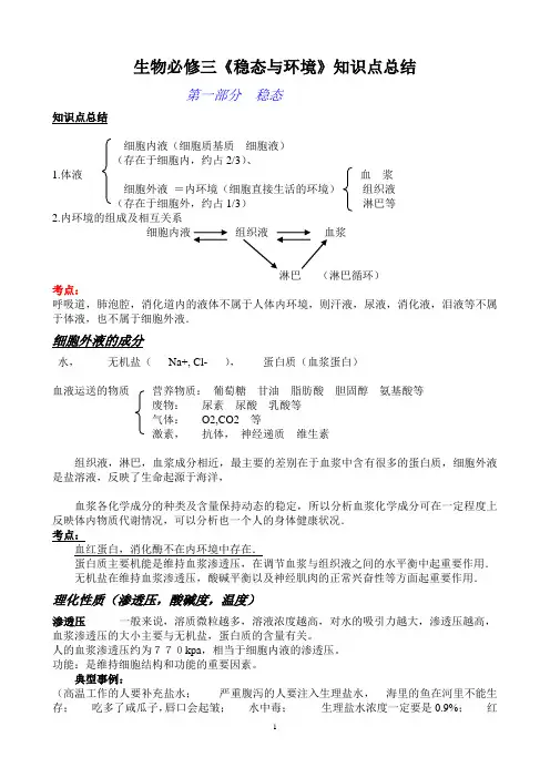 高中生物必修三知识点