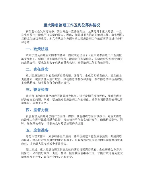 重大隐患治理工作五到位落实情况