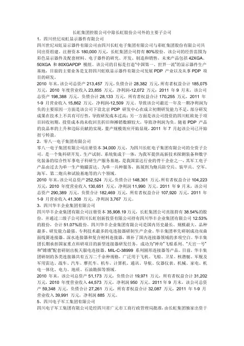 长虹集团控股公司中除长虹股份公司外的主要子公司