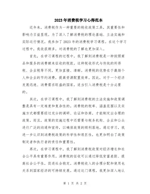 2023年消费税学习心得范本