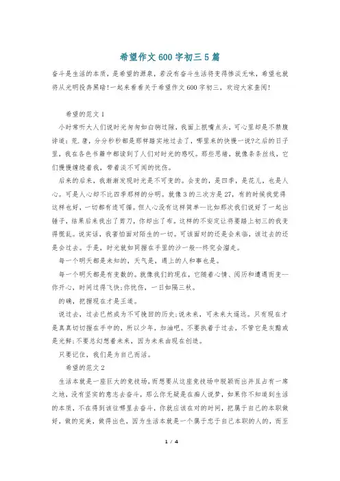 希望作文600字初三5篇