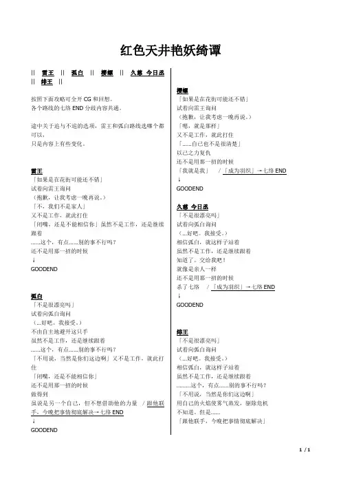 红色天井艳妖绮谭 中文攻略
