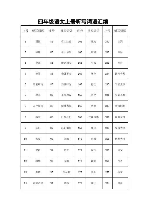 四年级语文上册听写词语汇编