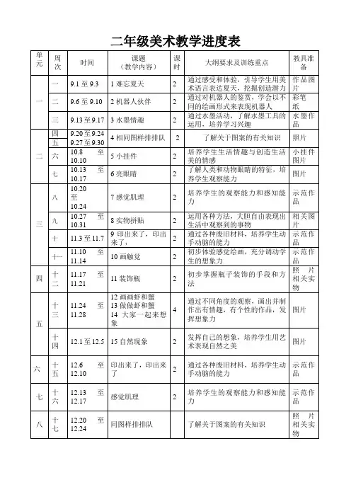 二年级美术教学进度表1