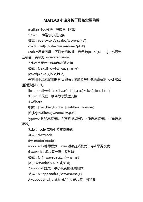 MATLAB小波分析工具箱常用函数