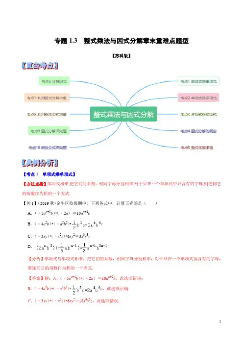 专题1.3  整式乘法与因式分解章末重难点题型(举一反三)(苏科版)(解析版)
