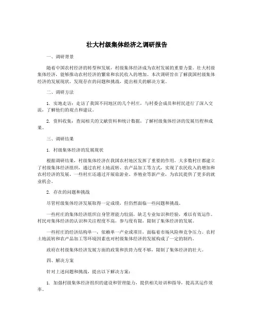壮大村级集体经济之调研报告