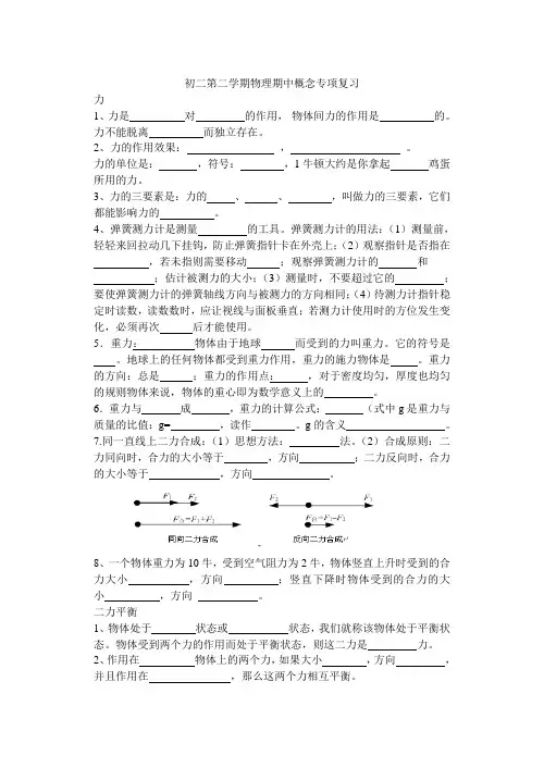 沪教版 初二下期中概念专项复习