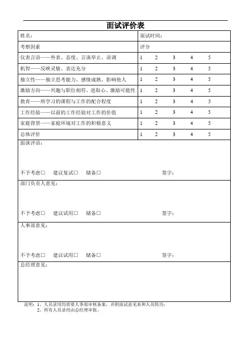 面试评价表