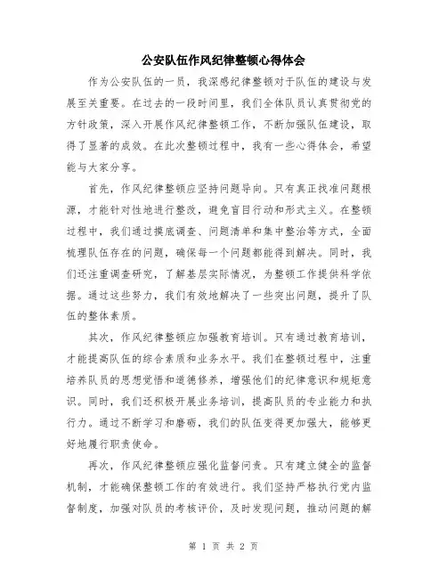 公安队伍作风纪律整顿心得体会