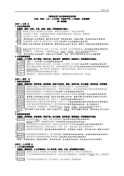 《政治生活》各主体的知识点归纳