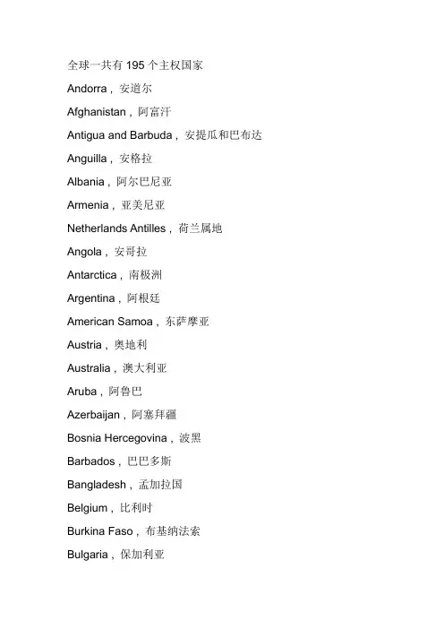 全球一共有195个主权国家