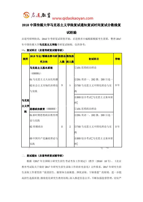 2018中国传媒大学马克思主义学院复试通知复试时间复试分数线复试经验