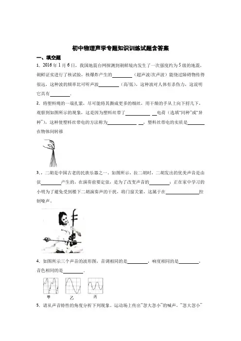 初中物理声学专题知识训练试题含参考答案(精选5套)