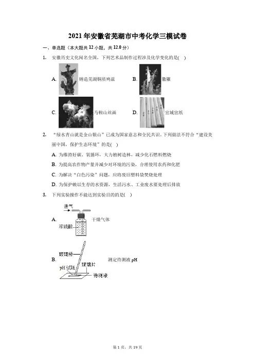2021年安徽省芜湖市中考化学三模试卷(附详解)