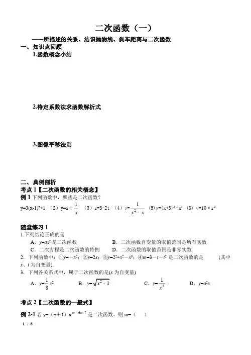 二次函数(一)——常见二次函数模型