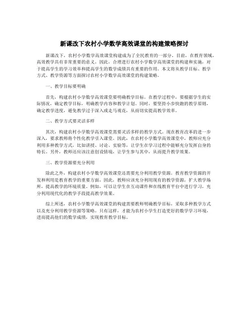 新课改下农村小学数学高效课堂的构建策略探讨
