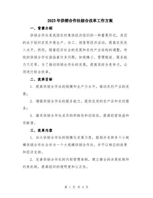 2023年供销合作社综合改革工作方案