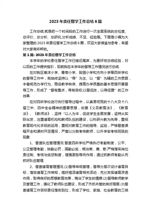 2023年责任督学工作总结6篇