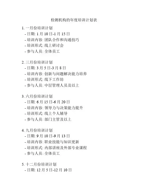 检测机构的年度培训计划表