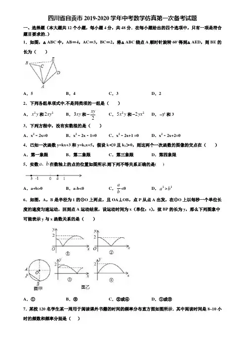 四川省自贡市2019-2020学年中考数学仿真第一次备考试题含解析