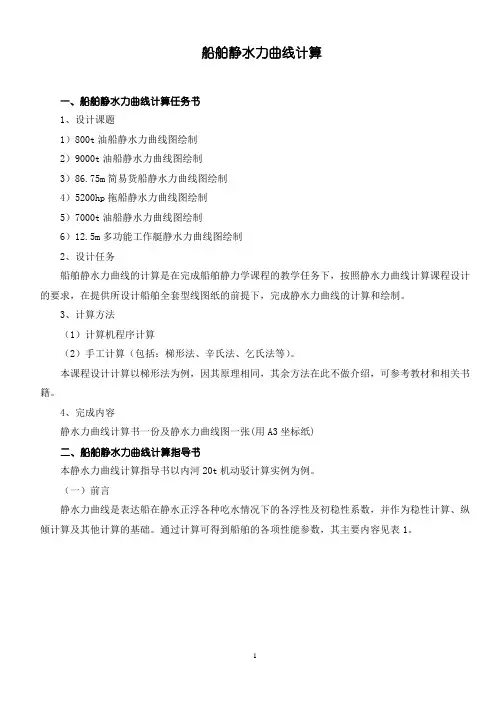 船舶静水力曲线计算